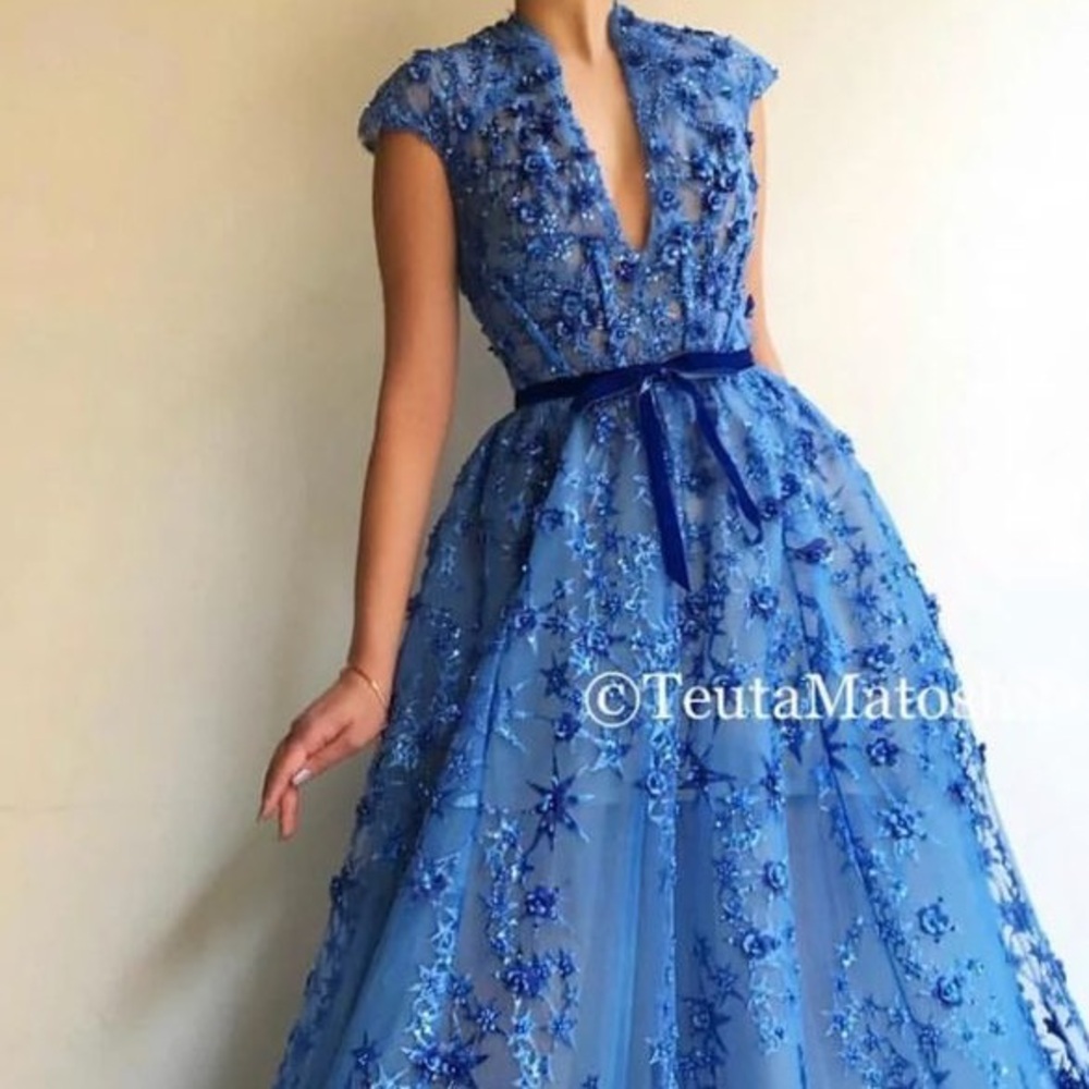 Cerulean Lace Gown stunning evening gown - Picture 5 of 9